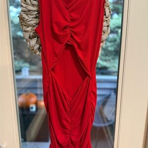 Fashion Nova Red Backless Ruched Dress